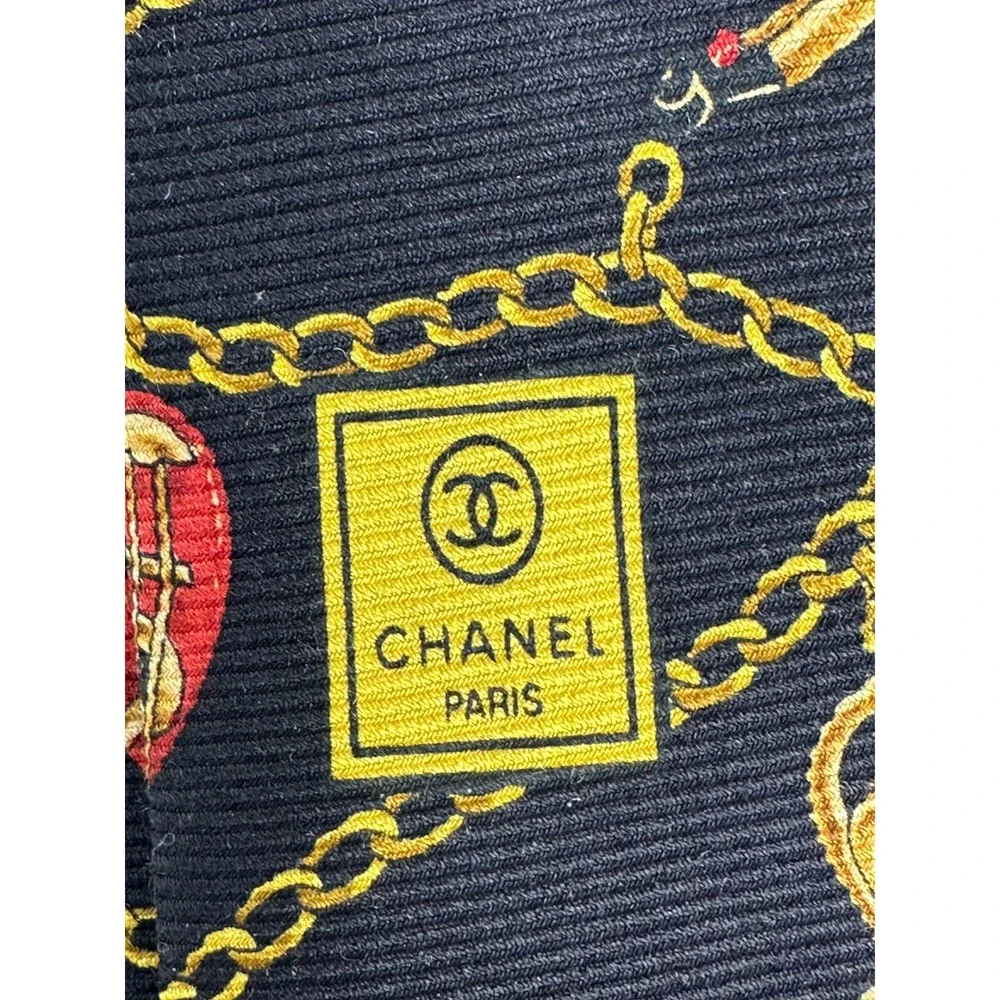 Chanel Paris Men's Necktie One Size Black Musical Instruments 100% Silk France